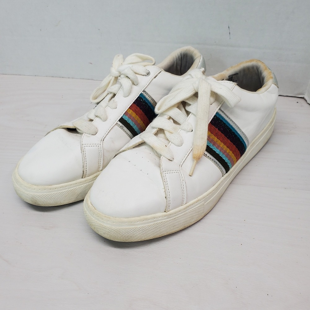 Time and Tru Women's White Rainbow Stripe‎ Sneakers Size 8.5 Comfort